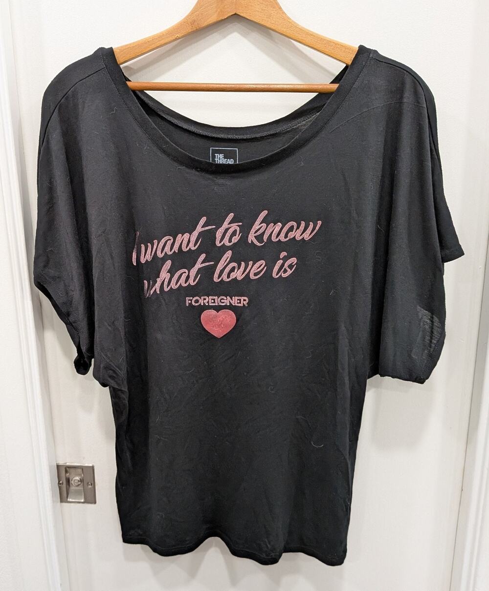 Foreigner Band T-Shirt I Want To Know What Love Is Glitter Graphic Womens Small